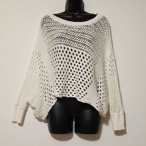 Express White Crochet Open Knit Dolman sleeve Sweater XS/S beach coastal coverup
